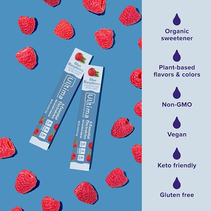 Ultima Replenisher Daily Electrolyte Powder Drink Mix ??Sugar Free ??Blue Raspberry, 20 Stickpacks ??Hydration Packets with 6 Electrolytes and Trace Minerals ??Keto Friendly, Vegan, Non-GMO