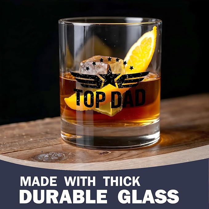 Top Dad Gifts Whiskey Glasses 10 oz, Best Dad Gifts for Father's Day from Kids Son Daughter, Funny Daddy Old Fashioned Rocks Glasses for Drinking Scotch Bourbon Cocktail Liquor Vodka