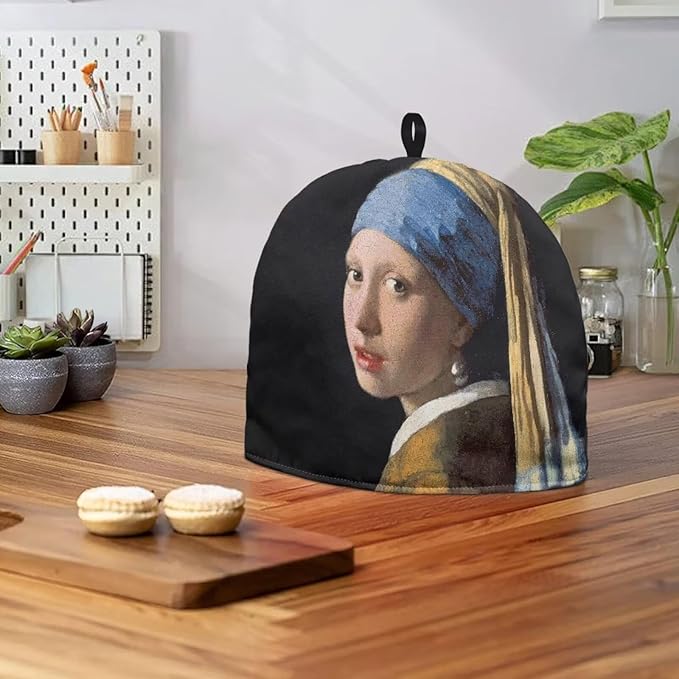 Tea Cozy The Girl with a Pearl Earring Teapot Covers Kitchen Kettle Dust Cover Tea Kettle Cover Breakfast Insulated Keep Warmer for Tea Pot Kitchen Decoration 竊뉰lack竊?"<div>