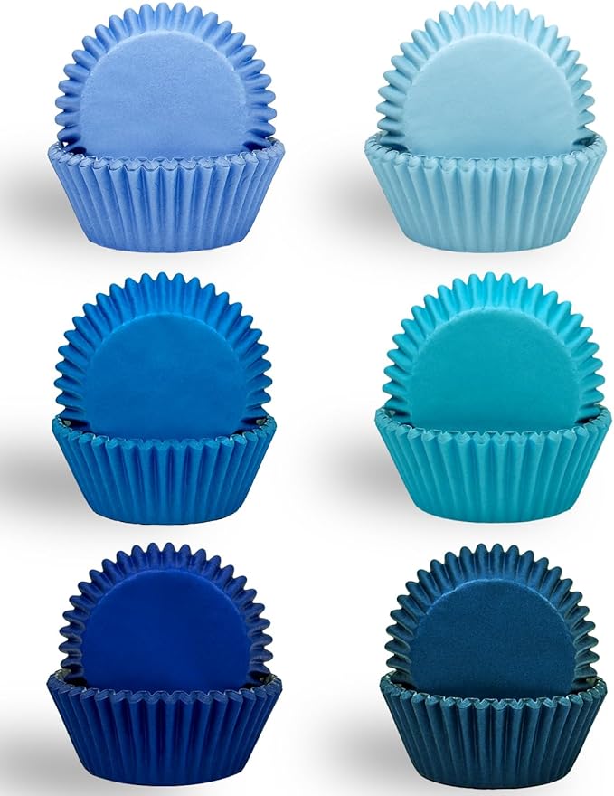qiqee Mini 300-Count Cupcake Liners Cupcake Cups Food Grade 6 Solid Blue Colors Cupcake Papers Baking Cups Cupcake Wrappers (Mini Size)
