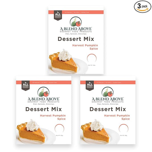 A Blend Above Harvest Pumpkin No-Bake Dessert Mix, 3 Pack, No-Bake Cheesecake, Fruit Dip, Dessert Mix, Bagel Topping, Frosting, Cheesecake Filling, Quick and Easy to Make, Makes 16 Ounces, Cream
