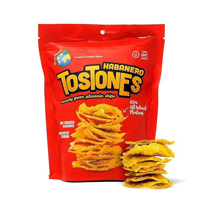 TOSTONES, Green Plantains, Re-Sealable Bag, Crunchy chips, Plantains, Flower Oil and Salt, 3.53 Oz per Unit, HABANERO Flavored, 1 Pack,