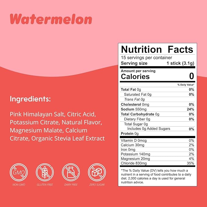 Waterboy Daily Hydration | 1,570mg Electrolyte Powder Packets | No Sugar, All Natural, Gluten Free, Zero Calories | 15 Drink Stick Mixes (Watermelon)