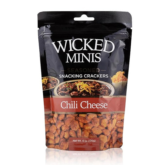 Wicked Minis Soup & Oyster Crackers - Saltine & Salted Flavored Mini Puffed Soup, Savory Snacking Mix, Seasoned Croutons Salad Toppers, Crackers for Chili 6oz (Chili Cheese, 1 Pack)