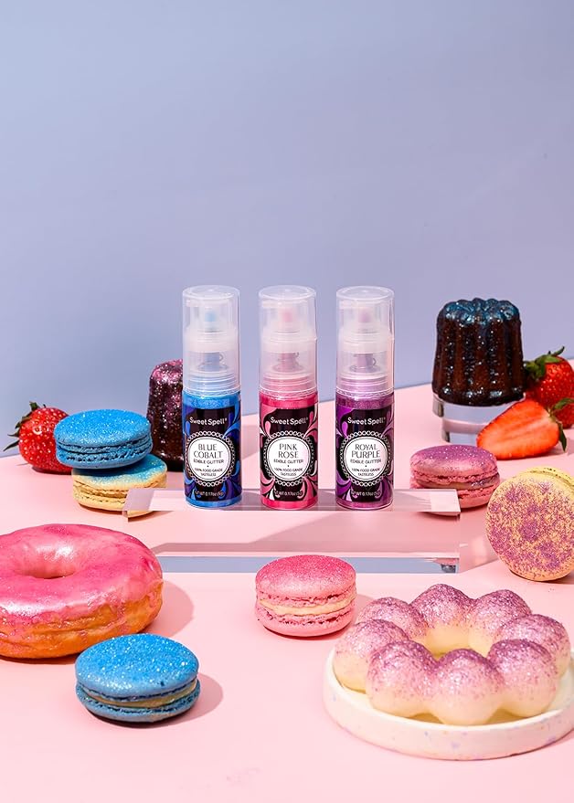 Sweet Spell Edible Cake Glitter Spray ??Shimmering Magic for Cakes Decorating & Cocktails ??100% Edible, Food-Grade, Vegan, Gluten-Free (Pink)