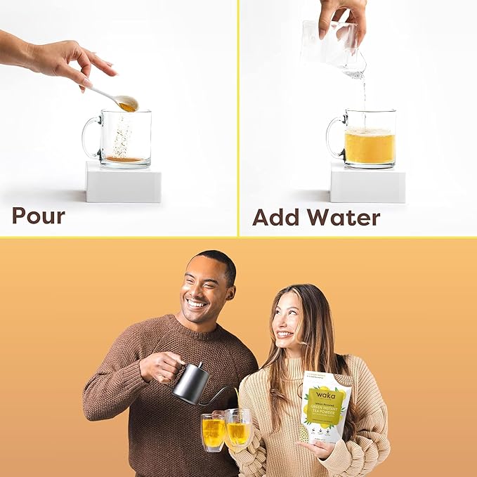 Waka Instant Green Tea Mix, Lemon Flavored - 100% Tea Leaves, No Additives, Unsweetened Sample/Travel Size Tea Powder - Easy Quick Hot and Iced Teas, Up to 20 Cups or 5 Quarts (.45oz)