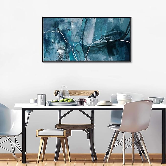 Abstract Canvas Wall Art -Blue-Green and Fan Art Large Wall Art for Living Room Bedroom Decor Framed Pictures Artwork for Walls Size 20x40Inches