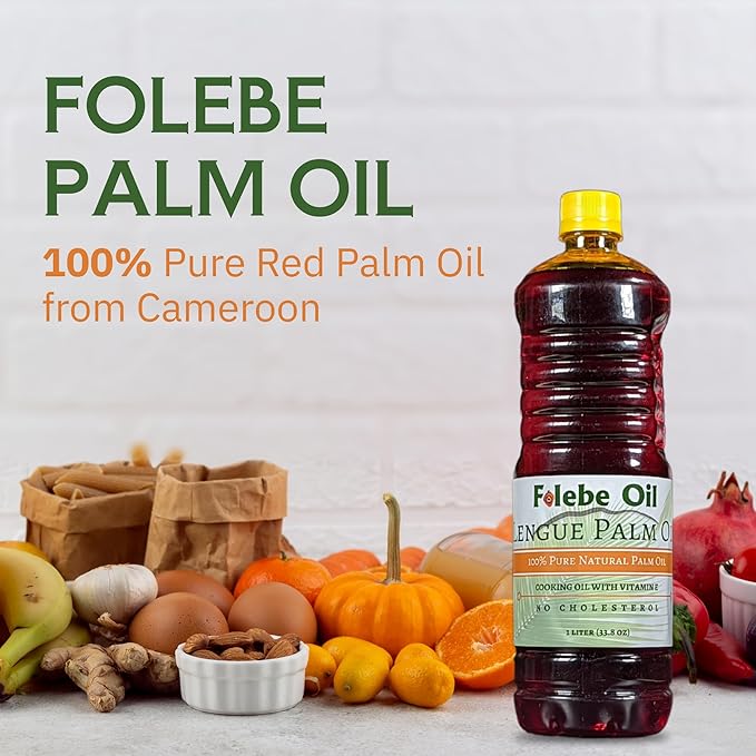 Folebe Oil 5L 100% Pure Natural Red Palm Oil ??Authentic Cameroonian Palm Oil for Cooking ??Cold-Pressed from Palm Pulp ??Rich in Nutrients, Carotenoids, Natural Vitamin E