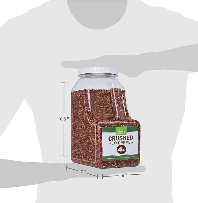 TOSS Crushed Red Pepper Flakes, Red Chili Bulk Spice 4 LB Container, Hot Pepper Flakes For Pizza Seasoning, Great for Chowder, Seafood, Pasta Seasonings and Spices for Cooking