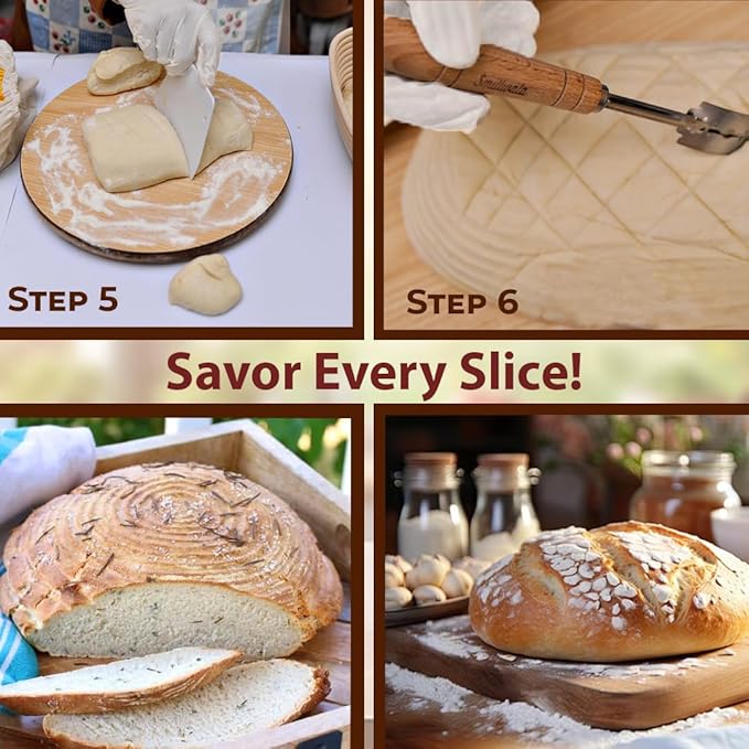 Set of 2 Banneton Bread Proofing Basket with linen Liner, 9" Round & 10" Oval bread basket with 9 Essential Bread Making Tools ??Rattan Sourdough Banneton Basket Kit for Baking Enthusiasts