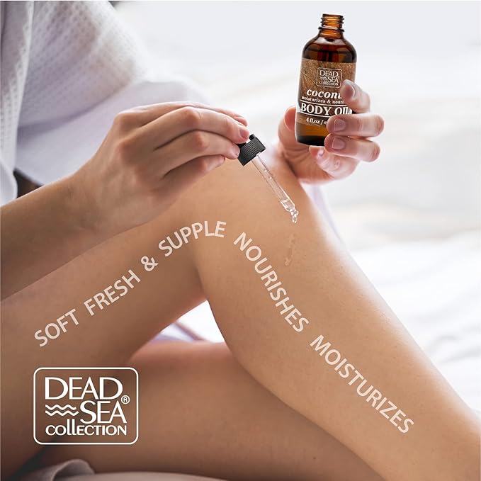 Dead Sea Collection Body Oil for Dry Skin- Scented Coconut ??Vitamin E Moisturizing & Nourishing, Anti-Aging & Skin Elasticity Support for Face Pack of 2 (4 Fl. Oz Each)