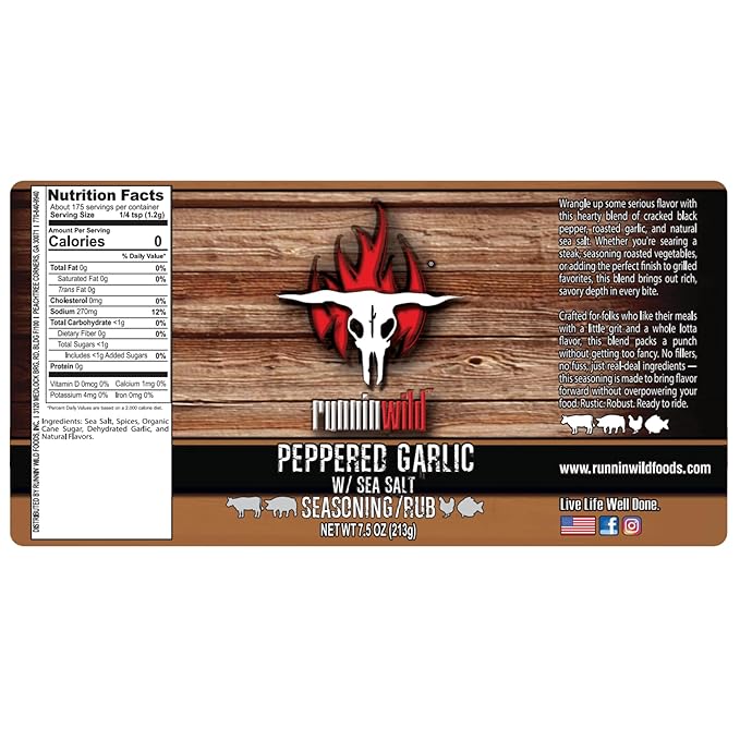 Bold Garlic Pepper with Sea Salt Seasoning ??SPG Seasoning Blend Reimagined for Bigger Flavor | All-Purpose Garlic Salt Rub for Steak, Chicken, Veggies | Runnin??Wild, 7.2 oz