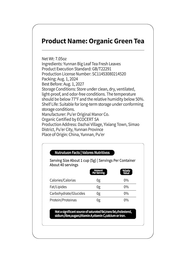 KHS Green Tea Loose Leaf, 7.06 Oz Organic Green Tea Leaves Fresh & Elegant Flavor Natural USDA Organic Loose Green Leaf Tea for Hot or Iced Tea Beverages -200g
