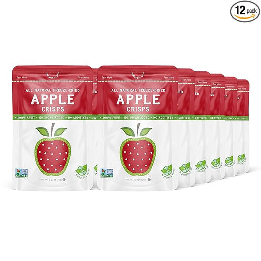 Nature’s Turn Freeze-Dried Apple Crisps – Healthy, Gluten-Free, Crispy & Delicious, Plant-Based Snack, Ideal for Cereal, Smoothies, School Lunches, & On-the-Go, Pack of 12 (0.53 oz Each)