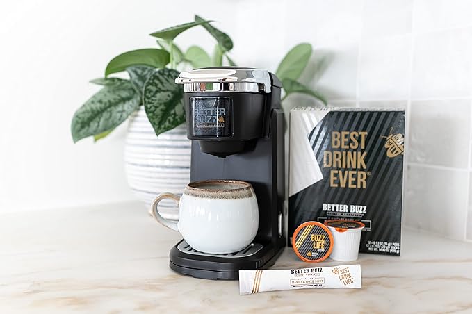 Better Buzz Best Drink Ever Vanilla Latte Single Serve Kit 24ct.,12 Medium Roast Coffee Pods (Buzz Life) & 12 (Vanilla Buzz) Coffee Creamer Powder Stick Packs, K-Cup Compatible