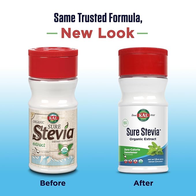 KAL Sure Stevia Extract, Organic Stevia Powder, Low Carb, Zero Calorie Sweetener, Keto Friendly