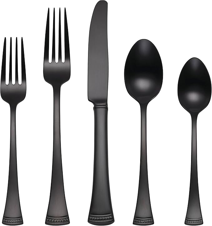 Lenox Portola Satin Black Piece Flatware Set, 20 Count, Metallic