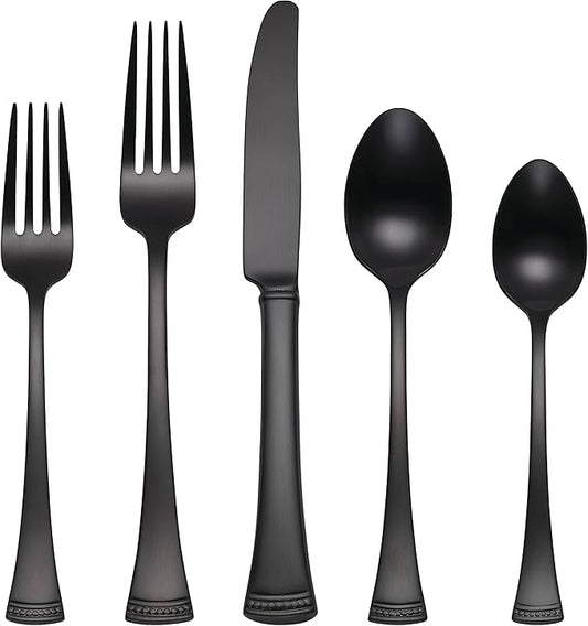 Lenox Portola Satin Black Piece Flatware Set, 20 Count, Metallic