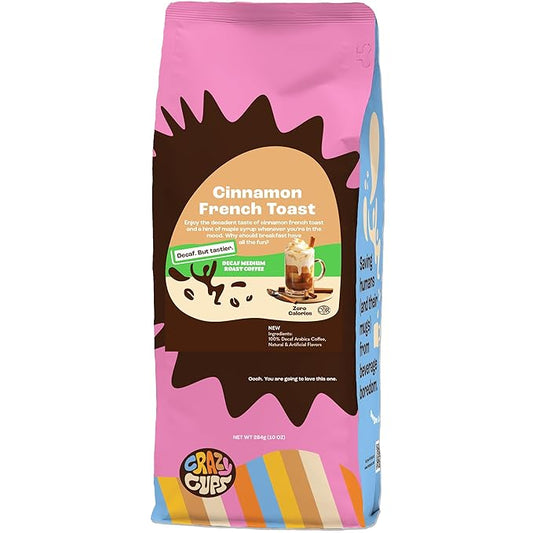 Crazy Cup Decaf Ground Coffee, Cinnamon French Toast, For Brewing Hot or Iced Coffee, 10 Ounce