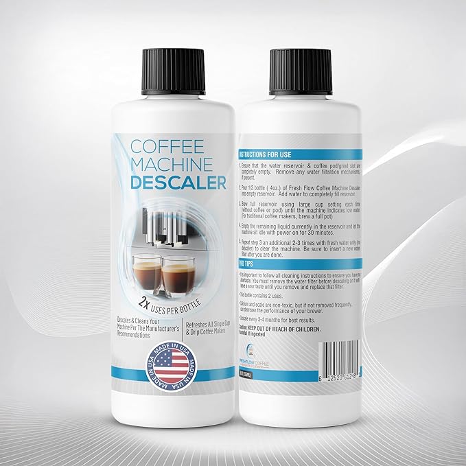 Descaling Solution for Coffee & Espresso Machines - 2 Bottle Pack (4 Uses) - Universally Compatible Descaler Cleaner for Keurig, Breville, Nespresso, Delonghi & All Single Use or Drip Machines