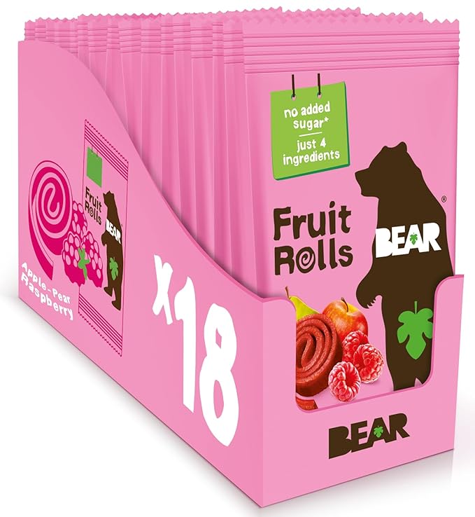 BEAR Real Fruit Snack Rolls - Gluten Free, Vegan, and Non-GMO - Raspberry ??36 Rolls, Healthy School And Lunch Snacks For Kids And Adults, 0.7 Ounce (Pack of 18)