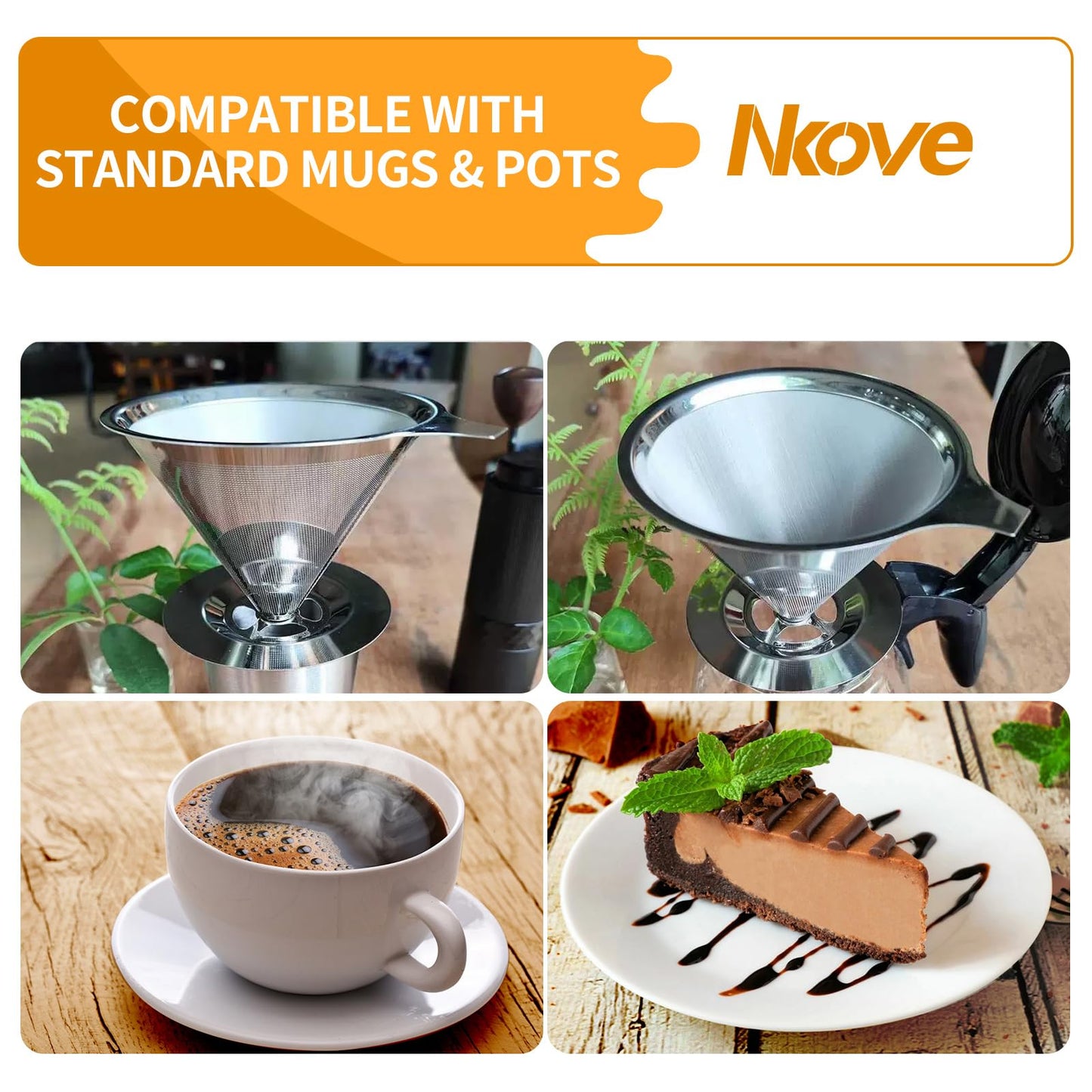 NKOVE Pour Over Coffee Dripper Stainless Steel Reusable Filter Coffee Maker