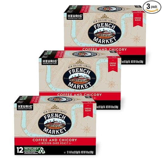 French Market Coffee & Chicory Medium-Dark Roast Single Serve Coffee Pods, 12ct Box (Pack of 3)