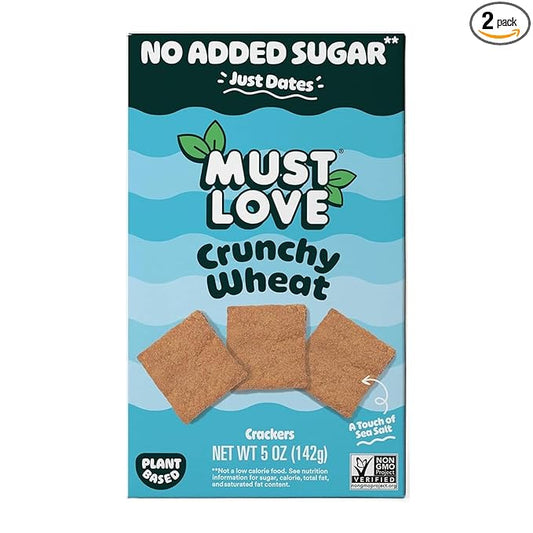 Must Love Crunchy Wheat Crackers - Healthy Lunch Snacks , Sweetened with Dates, Non-GMO - Great for Cheese Boards - Simple Ingredients, Vegan, Plant-Based - Just Sweet Enough - Healthy Snacking for Whole Family, 2 Pack x 5 oz