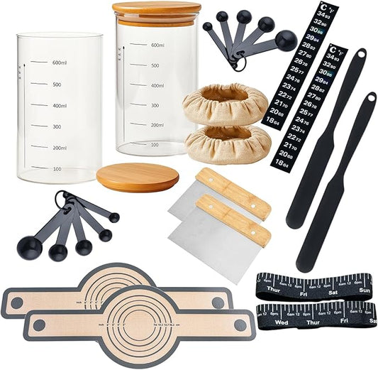2 Pack Sourdough Starter Jar Kit ??24oz Sourdough Jars Set with Lids, 2 Bread Slings, Spatula Set, Scrappers Set, 5x Measuring Spoons & Starter Tools ??Essential Sourdough Bread Baking Supplies