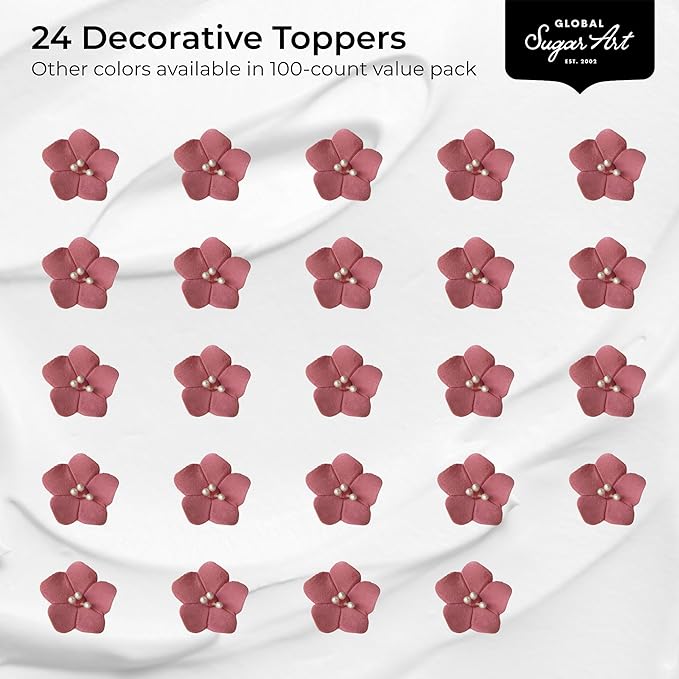 Global Sugar Art Blossom Sugar Wedding Cake Flowers with Pearl Stamens, Dusty Pink, Unwired, 24 Count by Chef Alan Tetreault