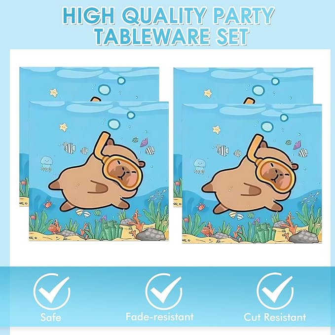 40Pcs Capybara Birthday Party Decorations - Cute Cartoon Capybara Party Tableware Set Includes Disposable Paper Plates and Napkins訝쭮aby Shower Boys Girls Birthday Party Decorations Supplies,Serves 20