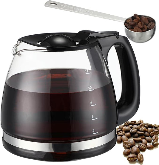 12-Cup Coffee Carafe replacement Pot Compatible with Black and Decker Coffee Maker CM1160B-1 CM1160W, 12 Cup Glass Replacement Carafe for Black and Decker CM1160B, CM1160W, Glass Pot with Black Handle