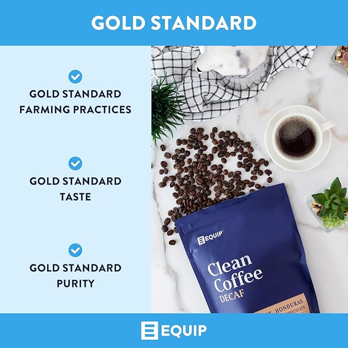 Equip Foods Decaf Clean Coffee | Gold Standard, Certified Organic, Fair Trade, Regenerative | Medium Roast, Whole Bean, Honduras | Caramel+Marshmallow+Milk Chocolate