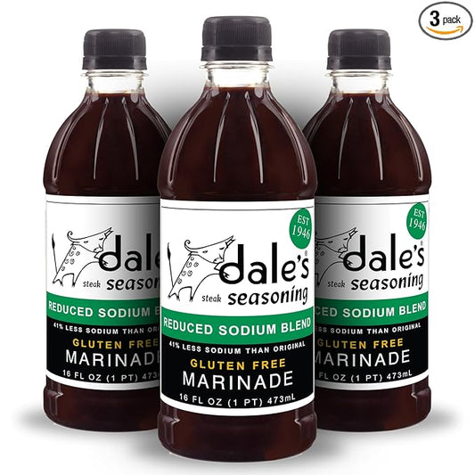 Steak Seasoning By Dale's, Reduced Sodium Blend, No Cholesterol | Delicious on All Meats, Fish | 16 oz Bottle (3 Pack) | No Long Marinating, Savory Blend of Exotic Spices! Gluten Free
