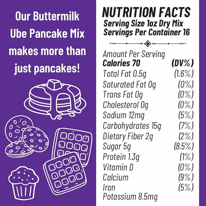 Ninong's Dessert Lab Ube Pancake Mix, Ube Flavored Buttermilk Pancake Mix with Real Ube, Makes Ube Cakes, Waffles, Crepes and more, Just Add Water (2 Pounds)