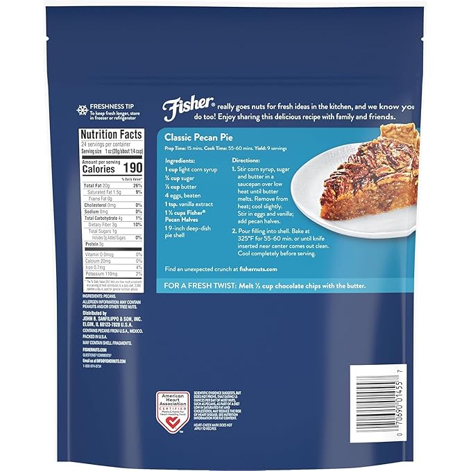 Fisher Chef's Naturals Pecan Halves 24oz (Pack of 2), Unsalted Raw Nuts for Cooking, Baking & Snacking, Vegan Protein, Keto Snack, Gluten Free