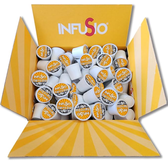 InfuSio Coffee Pods 96 Count Butterd Rum Flavored Medium Roast Single serve Coffee pods for Keurig K Cups Brewers - InfuSio Premium Roasted Keurig 2.0 Compatible
