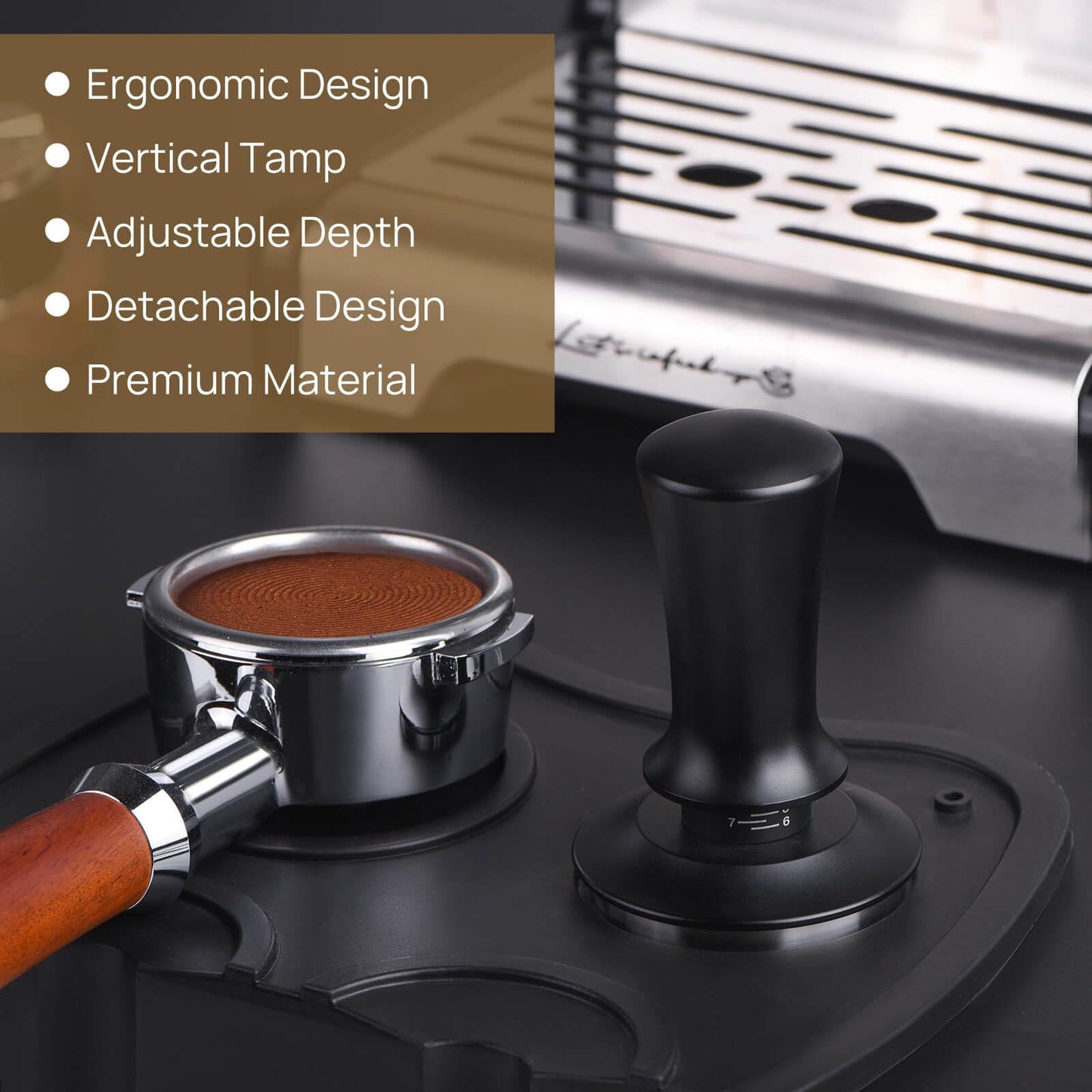 Attsky 51mm Spring Loaded Depth Adjustable Espresso Tamper for Portafilter