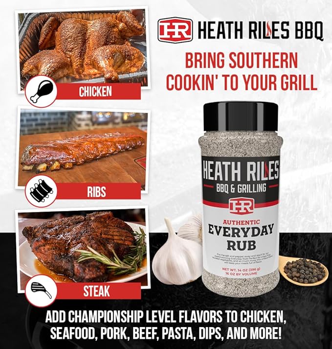 Heath Riles BBQ Rub - Everday All-Purpose Seasoning, Champion Pitmaster Recipe, Legendary Rubs For Smoking & Grilling, 70+ BBQ Championships, 14 oz.