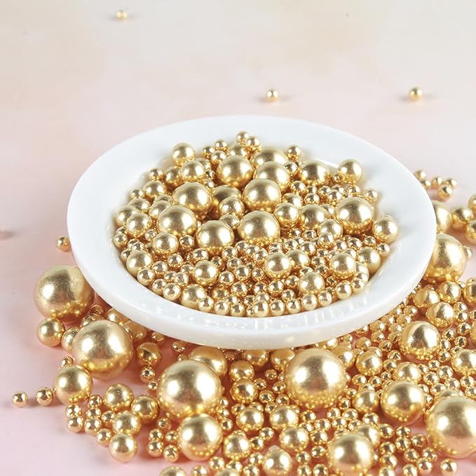 Sprinkles Edible Gold Pearl Sugar Sprinkles Candy 142g/5.01oz Mix Size Gold Pearls Baking Cupcake Toppers Cookie Ice Cream Decorations for Wedding Parties Valentines Day Halloween Christmas