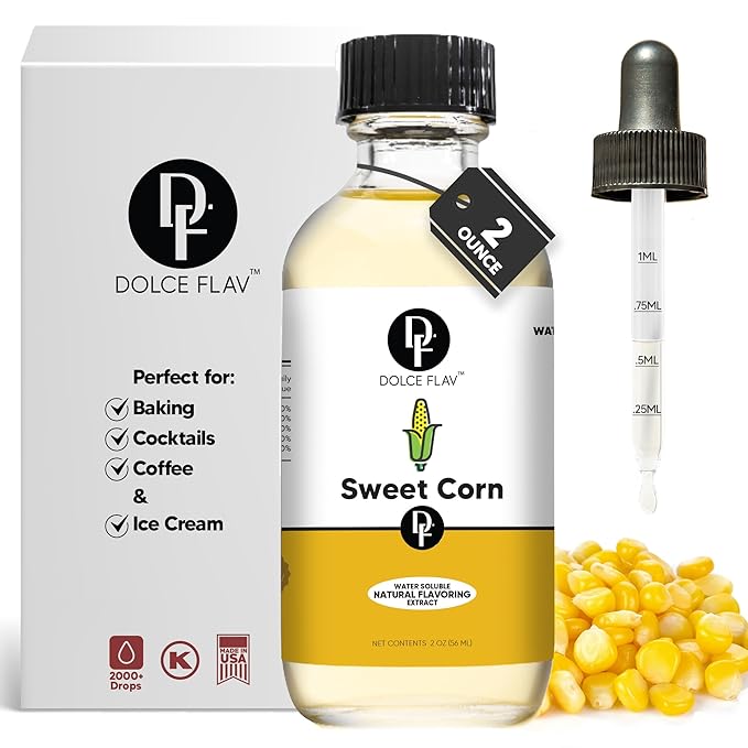 Dolce Flav Natural Sweet Corn Extract ??2 Ounce Water-Soluble Kosher, Sugar-Free, Concentrated Savory-Sweet Flavor for Baking, Cornbread & Ice Cream, Includes Measured Dropper