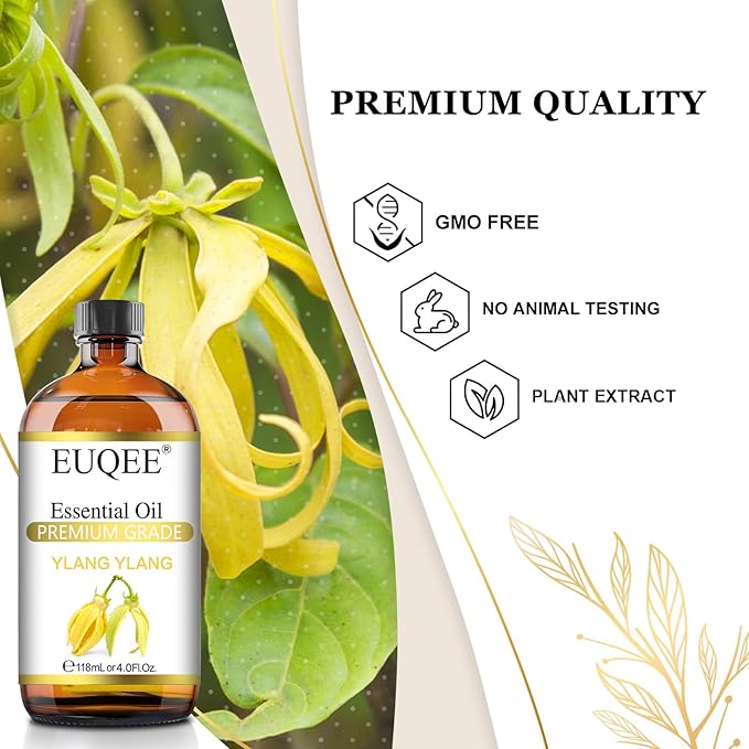 Ylang Ylang Essential Oil 118ml with Glass Dropper, Pure Ylang Ylang Oil for Diffuser, Candle Making - 4 Fl.Oz