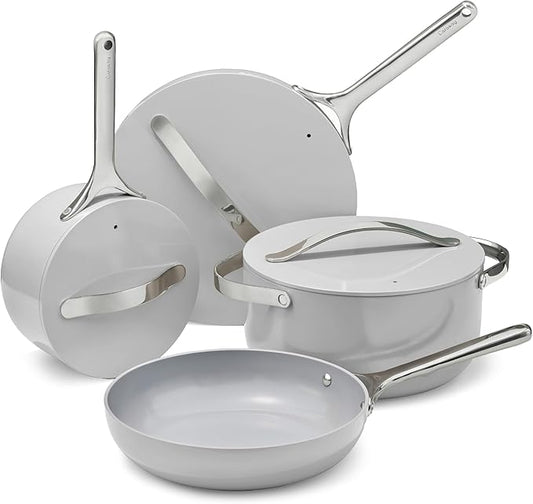 Caraway Nonstick Ceramic Cookware Set (12 Piece) Pots, Pans, Lids and Kitchen Storage - Non Toxic - Oven Safe & Compatible with All Stovetops - Gray