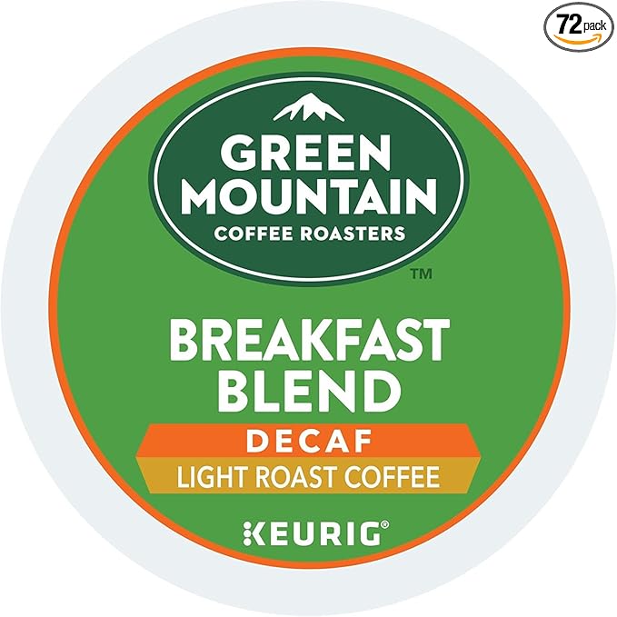 Green Mountain Coffee Roasters Breakfast Blend Decaf Keurig Single-Serve K-Cup pods, Light Roast Coffee, 72 Count