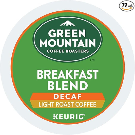 Green Mountain Coffee Roasters Breakfast Blend Decaf Keurig Single-Serve K-Cup pods, Light Roast Coffee, 72 Count