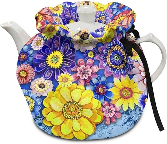 Bohemian Flowers Teapot Cozy Tea Pot Dust Cover Teapot Insulation Cover Decorative Teapot Cover Kettle Protective Kitchen Accessory for Hotel Restaurant Tea Party