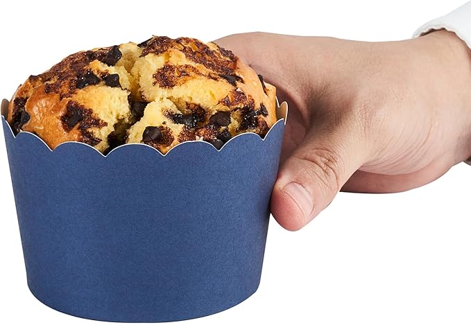 Panificio 10 Ounce Cupcake Wrappers, 200 Scalloped Baking Cups - Oven-Ready, Greaseproof, Midnight Blue Paper Cupcake Liners, Disposable, For Birthdays, Baby Showers, Or Weddings - Restaurantware