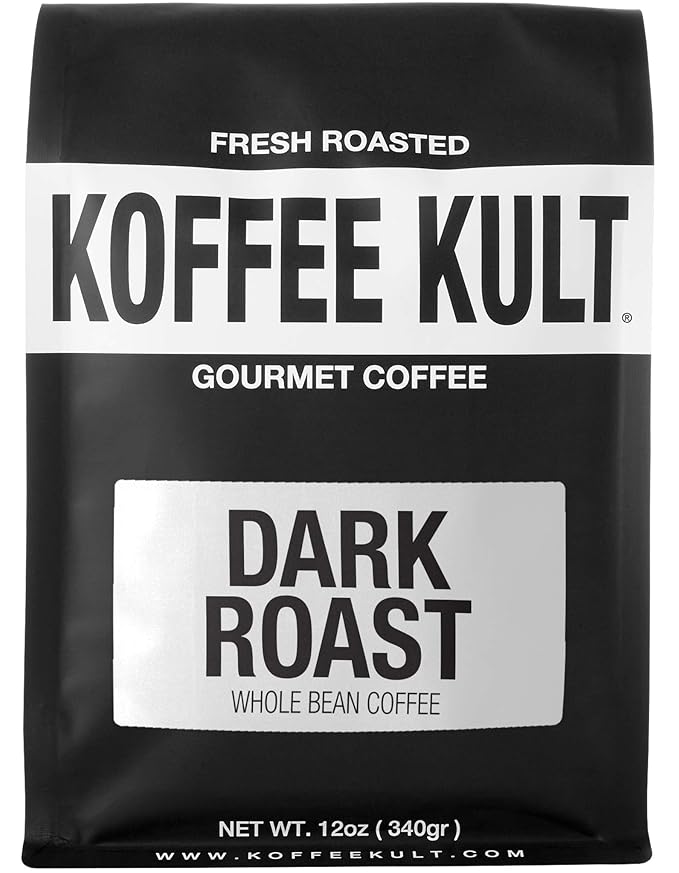 Koffee Kult Dark Roast Coffee Beans - Rich & Bold with Chocolate & Cinnamon Notes, Smooth Finish 100% Arabica, Ethically Sourced Resealable 12oz package