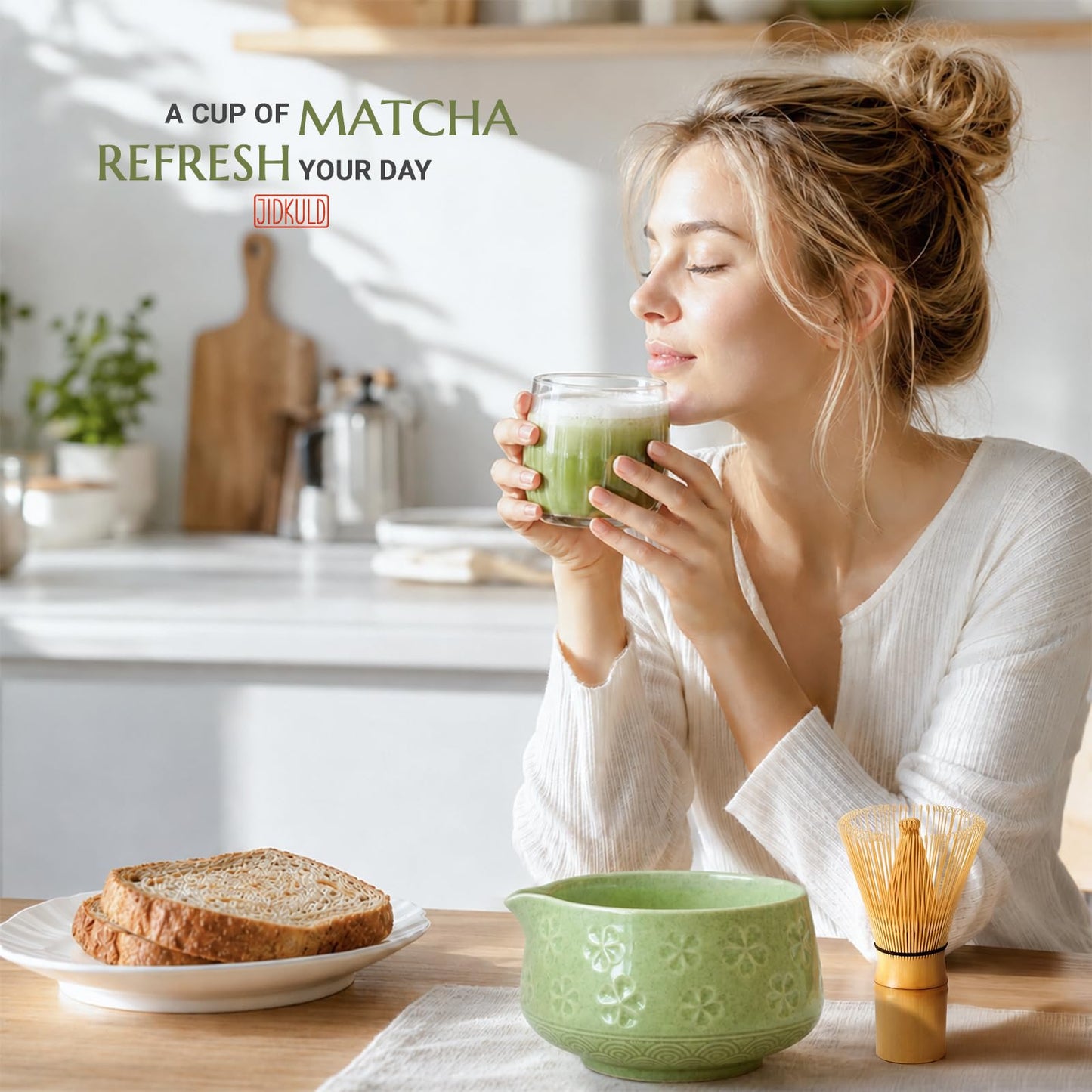 Jidkuld Matcha Whisk Set, Matcha Kit Gifts for Matcha Lovers, Mottled Green