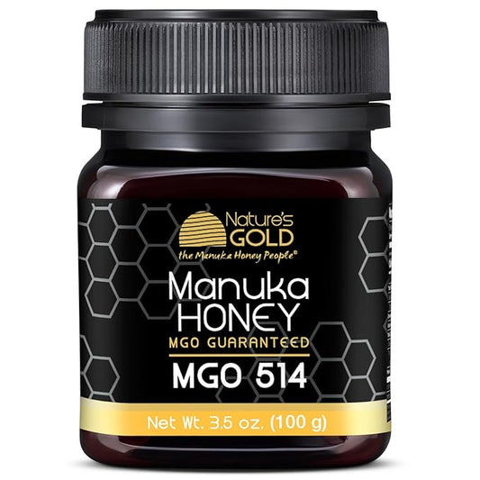 Nature’s Gold Raw Manuka Honey, Certified MGO 514+ | Authentic MGO, Australian Honey, Non-GMO, 100% Pure Genuine Traceable from Hive to Home (3.5oz)